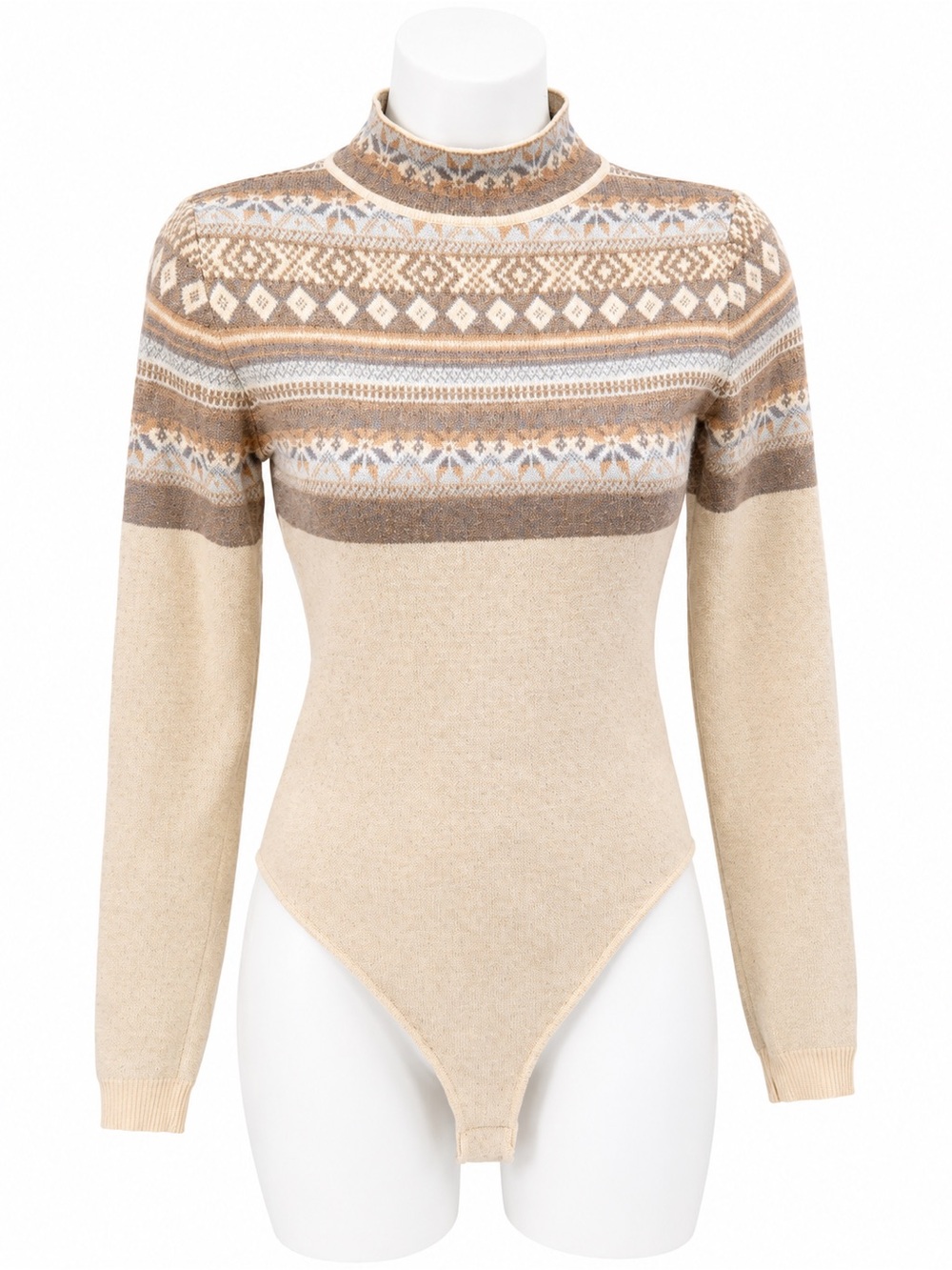 Free People Fair Isle Turtleneck Sweater in Beige, Taupe, Blue